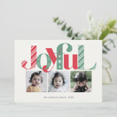 Gelukkig kerstfeest Drie Foto Rood Groen Feestdagenkaart (Staand voorkant)