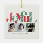 Gelukkig kerstfeest Drie Foto Rood Groen Keramisch Ornament (Achterkant)