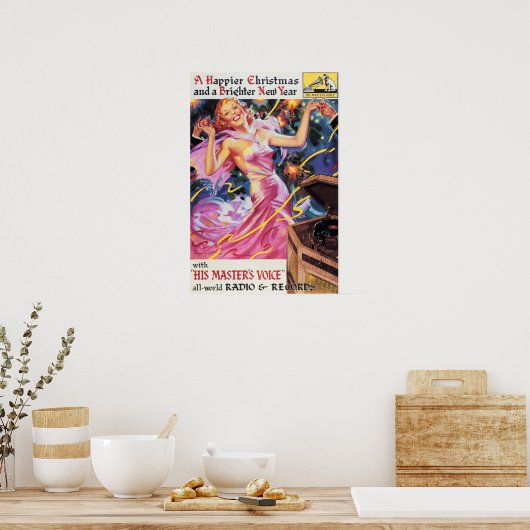 Gelukkig Kerstfeest en nieuwjaar Victor RCA Old Ad Poster (Keuken)