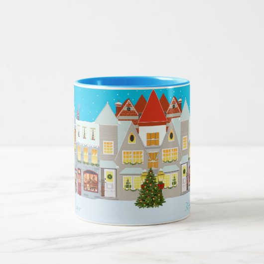 Gelukkig kerstfeest en Snowman Tweekleurige Koffiemok (Center)