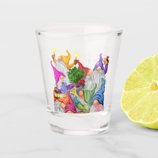 Gelukkig Kerstfeest Gnome Grappig Shot Glass Glas (Voorkant)