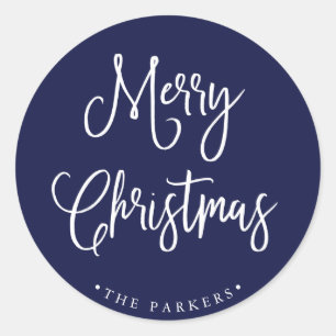 Gelukkig kerstfeest   Handgeschreven script op Nav Ronde Sticker