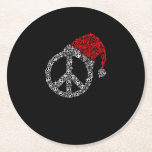 Gelukkig kerstfeest Hippies Symbol Santa Claus P Ronde Kartonnen Onderzetter