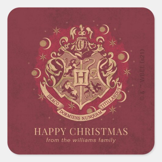 Gelukkig kerstfeest | HOGWARTS™ Crest - Gepersonal Vierkante Sticker (Voorkant)