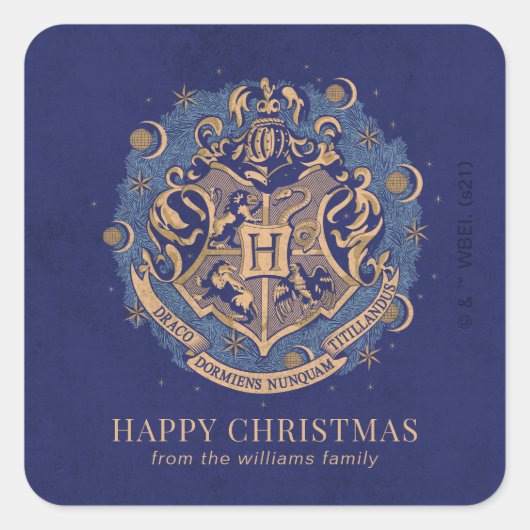 Gelukkig kerstfeest | HOGWARTS™ Crest - Gepersonal Vierkante Sticker (Voorkant)