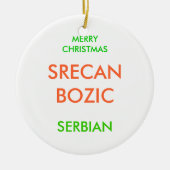 Gelukkig kerstfeest, keramisch ornament (Voorkant)