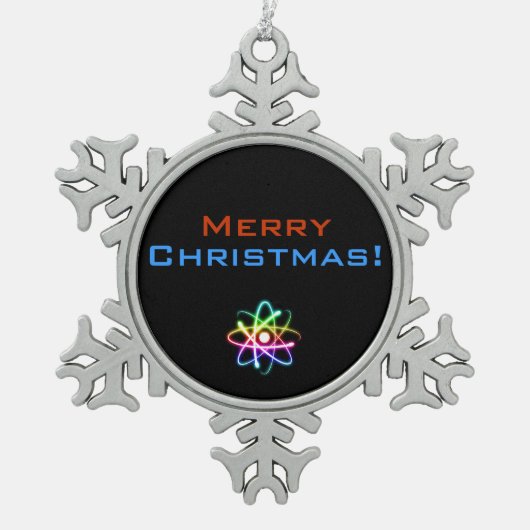 Gelukkig kerstfeest | Kerstmis met Atom Tin Sneeuwvlok Ornament (Voorkant)