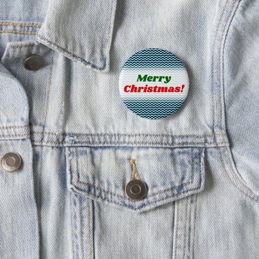 Gelukkig kerstfeest! + Light Blue & Black Wave Pat Ronde Button 5,7 Cm (In situ)