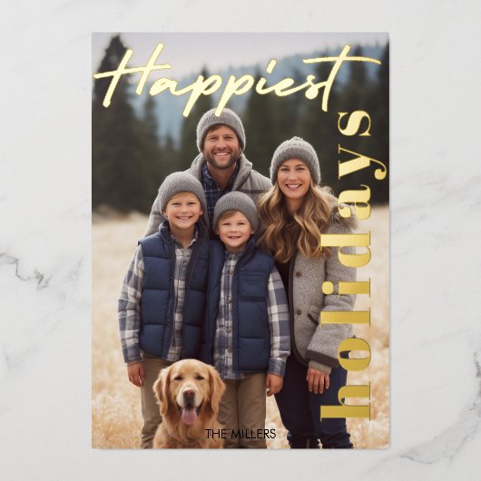 Gelukkig Kerstfeest Marine Bladruit Streep 1 Foto Folie Feestdagenkaart (Voorkant)