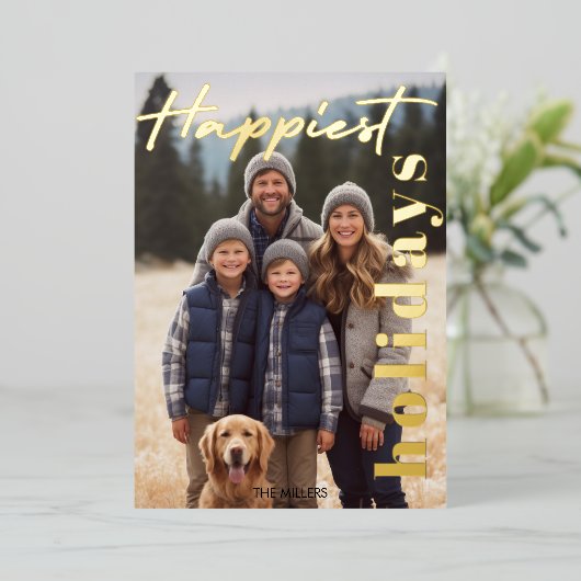 Gelukkig Kerstfeest Marine Bladruit Streep 1 Foto  Folie Feestdagenkaart (Staand Voorkant)