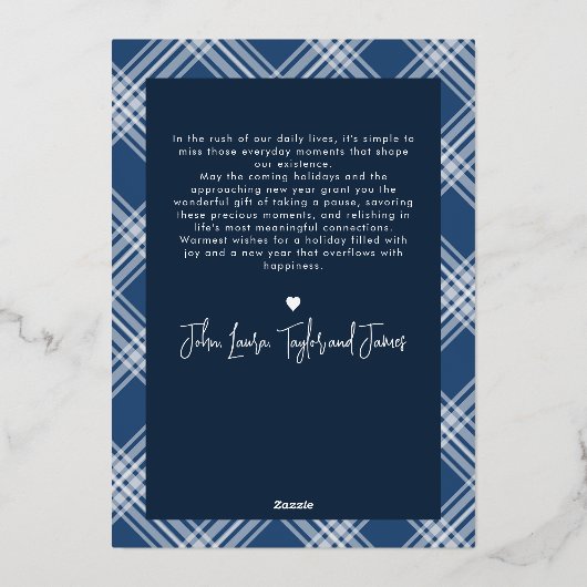 Gelukkig Kerstfeest Marine Bladruit Streep 1 Foto  Folie Feestdagenkaart (Achterkant)