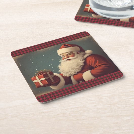 Gelukkig Kerstfeest met Kerstman Kartonnen Onderzetters (Schuin)