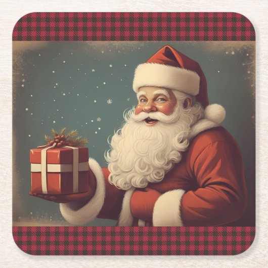 Gelukkig Kerstfeest met Kerstman Kartonnen Onderzetters (Voorkant)