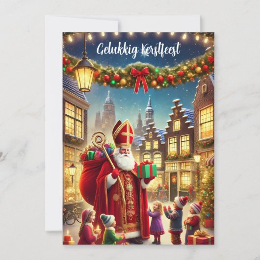 "Gelukkig Kerstfeest"  Nederlands Kerstfeest Feestdagenkaart (Voorkant)