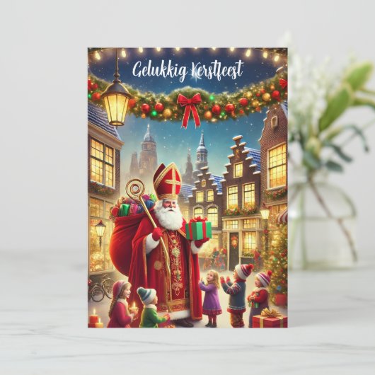 "Gelukkig Kerstfeest"  Nederlands Kerstfeest Feestdagenkaart (Staand voorkant)