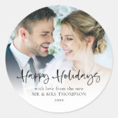 Gelukkig kerstfeest Nieuw getrouwd Foto-overlay Ke Ronde Sticker (Voorkant)