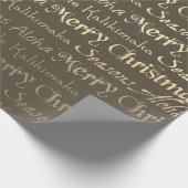 Gelukkig kerstfeest nieuwjaar bruin goud cadeaupapier (Hoek)