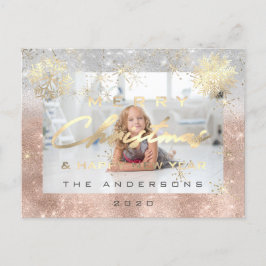 Gelukkig kerstfeest Nieuwjaar Gold Snow Foto Gra Briefkaart