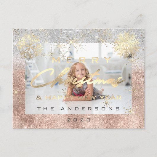 Gelukkig kerstfeest Nieuwjaar Gold Snow Foto Gra Briefkaart (Voorkant)