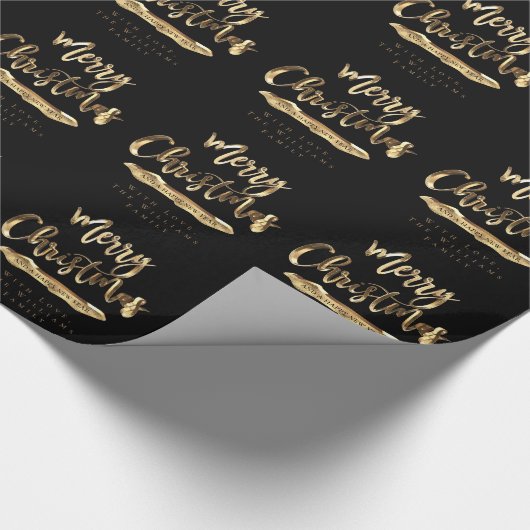 Gelukkig kerstfeest nieuwjaar oud zwart goud cadeaupapier (Hoek)