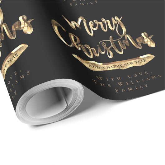 Gelukkig kerstfeest nieuwjaar oud zwart goud cadeaupapier (Rol Hoek)