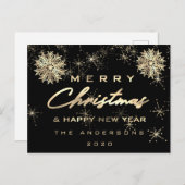 Gelukkig kerstfeest nieuwjaar sneeuw Gold Black Briefkaart (Voorkant / Achterkant)