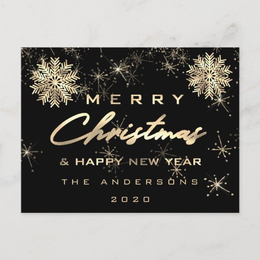 Gelukkig kerstfeest nieuwjaar sneeuw Gold Black Briefkaart (Voorkant)