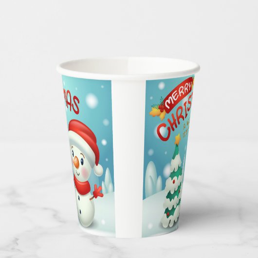 Gelukkig kerstfeest nieuwjaar Snowman Cute Papieren Bekers (Links)
