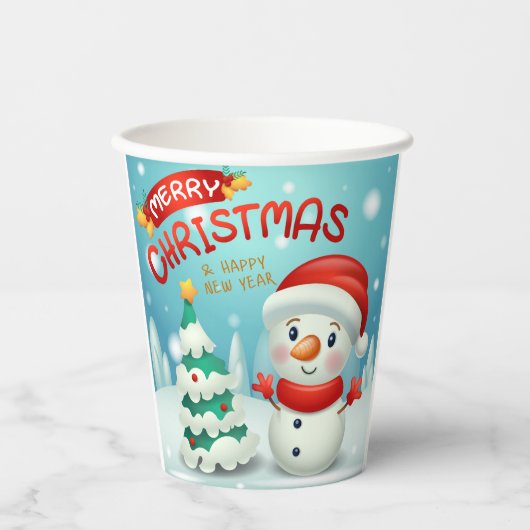 Gelukkig kerstfeest nieuwjaar Snowman Cute Papieren Bekers (Voorkant)