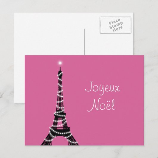 Gelukkig Kerstfeest Postcard in Fuchsia Feestdagenkaart (Voorkant / Achterkant)