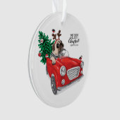 Gelukkig kerstfeest | Pug Driving Vintage Car Ornament (voorkant)
