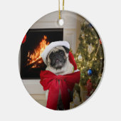 Gelukkig kerstfeest Pug Misha met Bow Keramisch Ornament (Links)