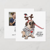 Gelukkig kerstfeest | Pug Reindester Kaart (Voorkant / Achterkant)