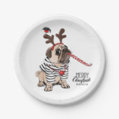 Gelukkig kerstfeest | Pug Reindester Papieren Bordje (Voorkant)