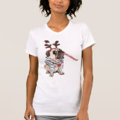 Gelukkig kerstfeest | Pug Reindester T-shirt (Voorkant)
