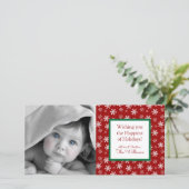 Gelukkig kerstfeest| Rode sneeuwvlokken Feestdagenkaart (Staand voorkant)