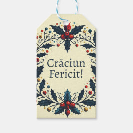 Gelukkig kerstfeest - Roemeens - Kerstman krans Cadeaulabel