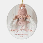 Gelukkig kerstfeest | Roos Gold Typografie Twee fo Keramisch Ornament (Links)
