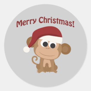 Gelukkig kerstfeest! Santa Monkey Ronde Sticker