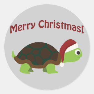 Gelukkig kerstfeest! Santa Turtle Ronde Sticker
