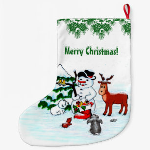 Gelukkig kerstfeest! Snowman met vrienden Grote Kerstsok