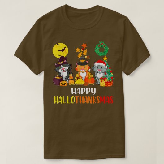 Gelukkig Kerstfeest van de Kat Halloween van de He T-shirt (Design voorkant)
