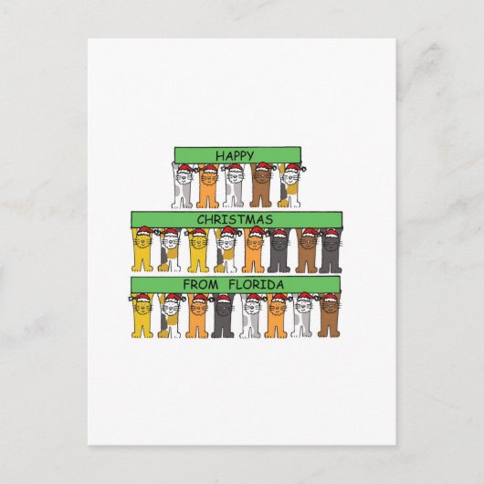 Gelukkig kerstfeest vanuit Florida Cartoon Cats Feestdagenkaart (Voorkant)