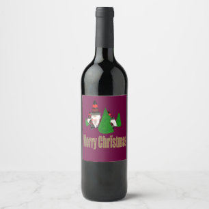 Gelukkig kerstfeest wijn etiket