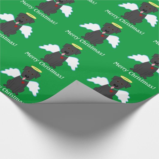 Gelukkig kerstfeest! Zwart Lab Angel-omslagpapier Cadeaupapier (Hoek)