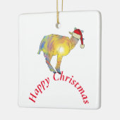 Gelukkig kerstgeit in Santa hat Keramisch Ornament (Links)