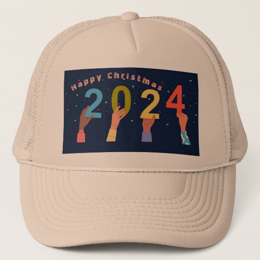 Gelukkig kerstjaar 2024 Khaki Front Panel-Pet Trucker Pet (Voorkant)