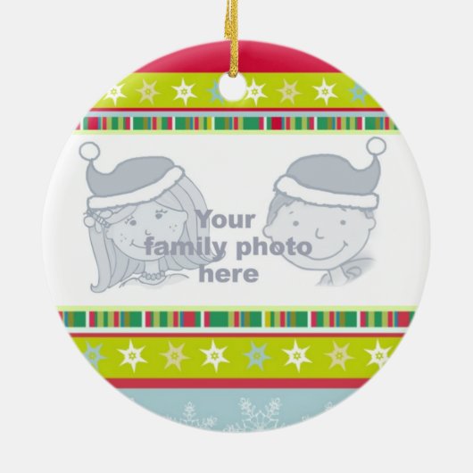 Gelukkig kerstkleurrijk voeg je foto toe keramisch ornament (Achterkant)