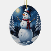 Gelukkig kerstman van sneeuw keramisch ornament (Rechts)