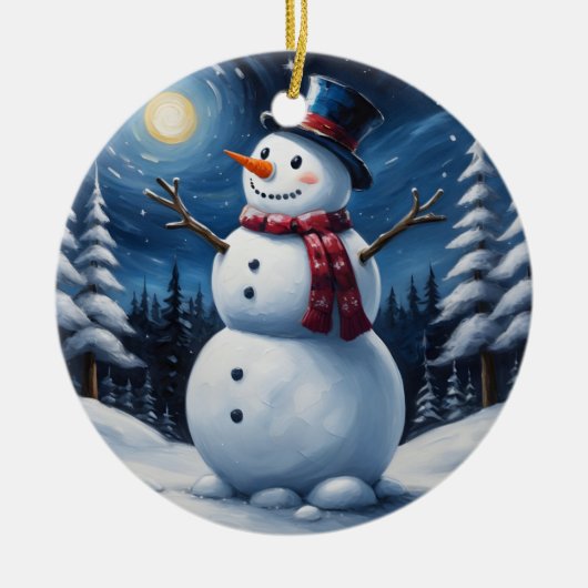 Gelukkig kerstman van sneeuw keramisch ornament (Voorkant)